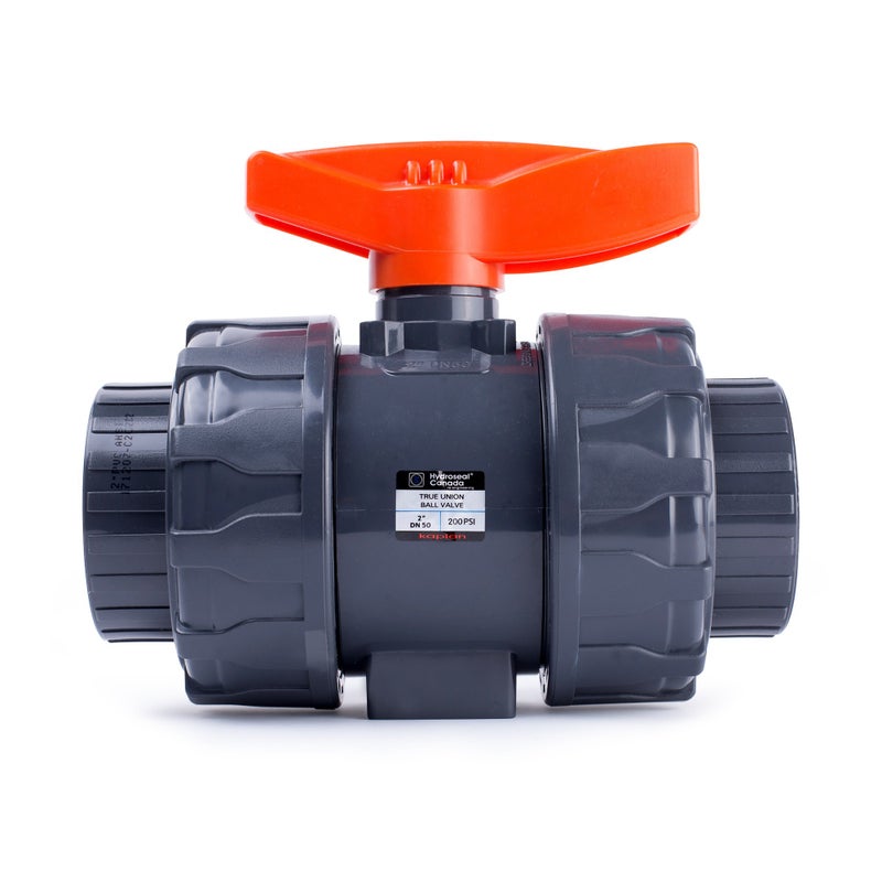 HYDROSEAL Kaplan 2â€™â€™ PVC True Union Ball Valve with Full Port, ASTM F1970, EPDM O-Rings and Reversible PTFE Seats, Rated at 200 PSI @73F, Gray, 2 inch Socket (2 inch) - Image 1